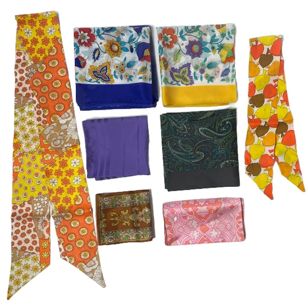 Vintage Italian 60’s 70’s Scarves Hair Tie Lot Made in Italy Vintage Silk Scarf